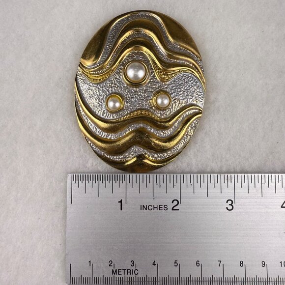 Vintage HR Gold & Silver Oval Belt Buckle With Pearl Accents main image 5